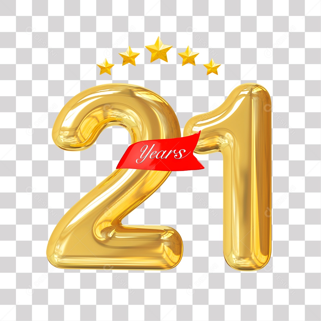 Elemento 3D Para Composição Número Dourado 21 Aniversário PNG Transparente