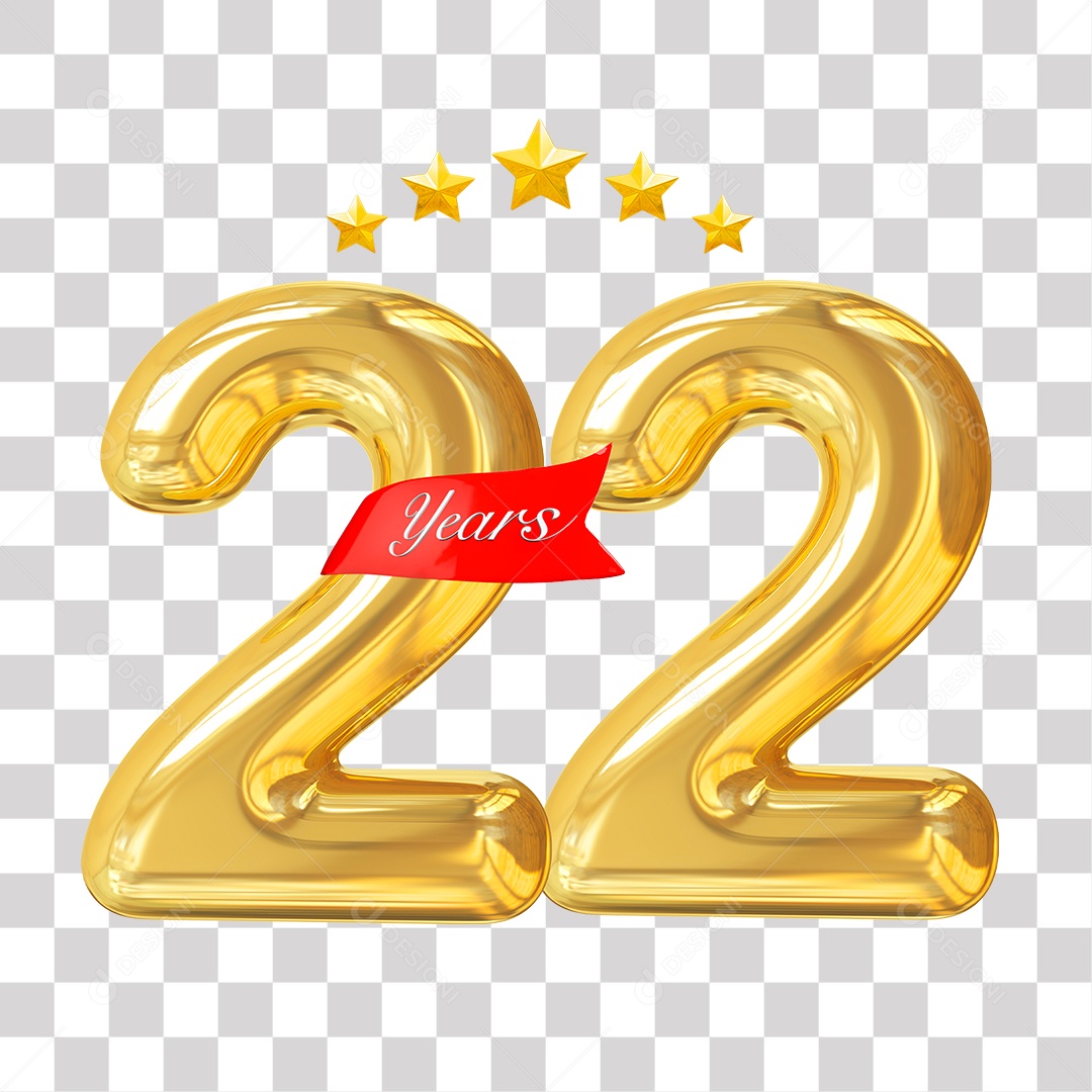 Elemento 3D Para Composição Número Dourado 22 Aniversário PNG Transparente