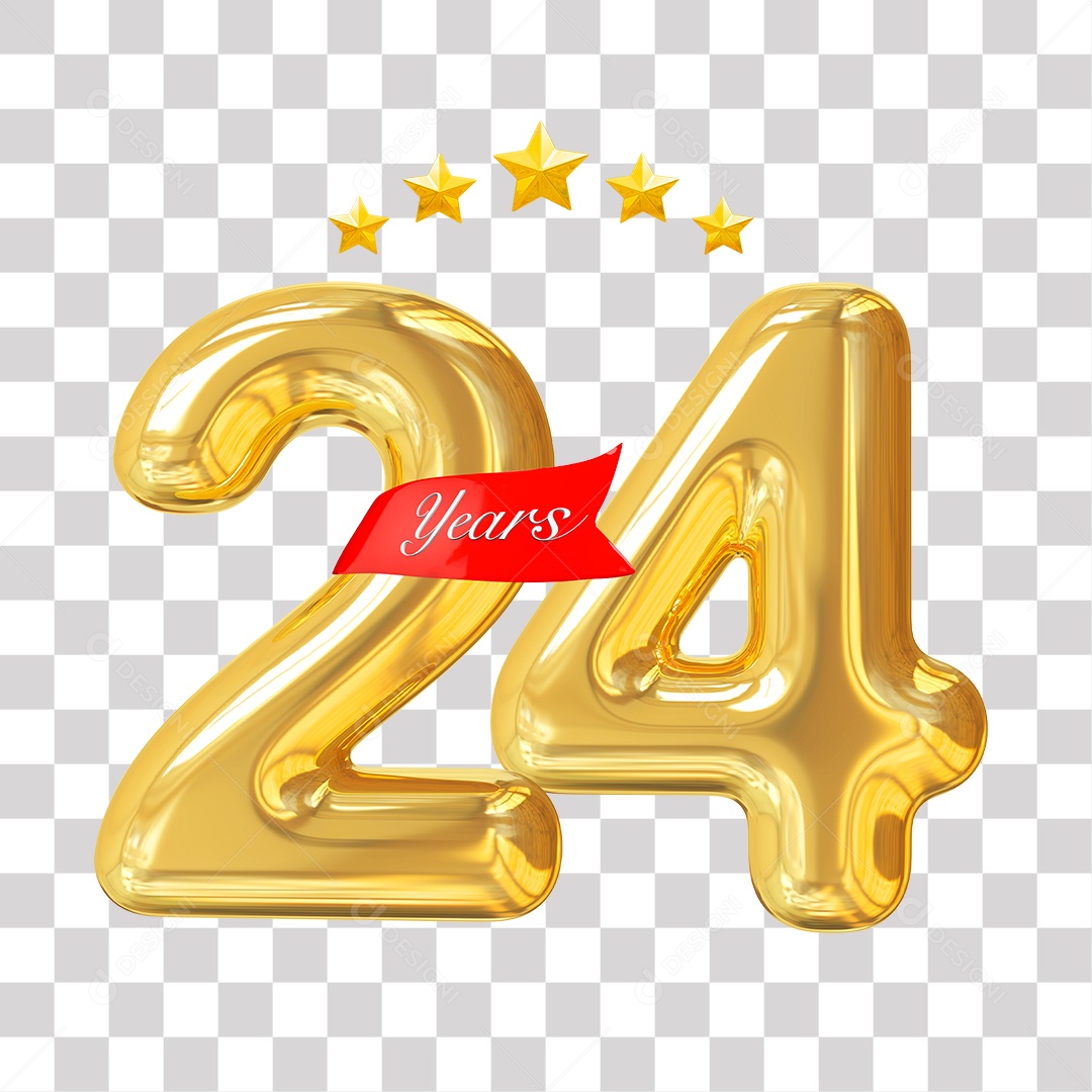 Elemento 3D Para Composição Número Dourado 24 Aniversário PNG Transparente