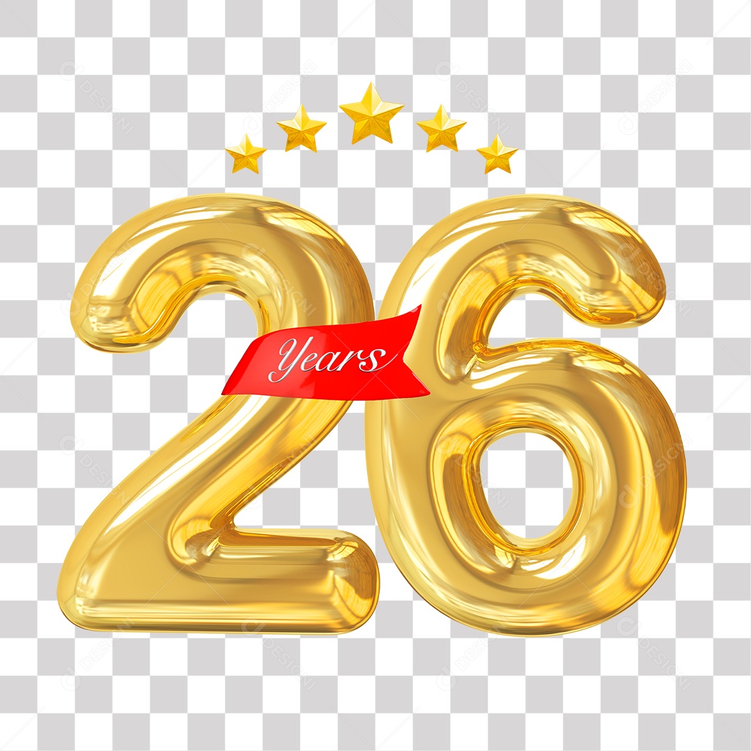 Elemento 3D Para Composição Número Dourado 26 Aniversário PNG Transparente