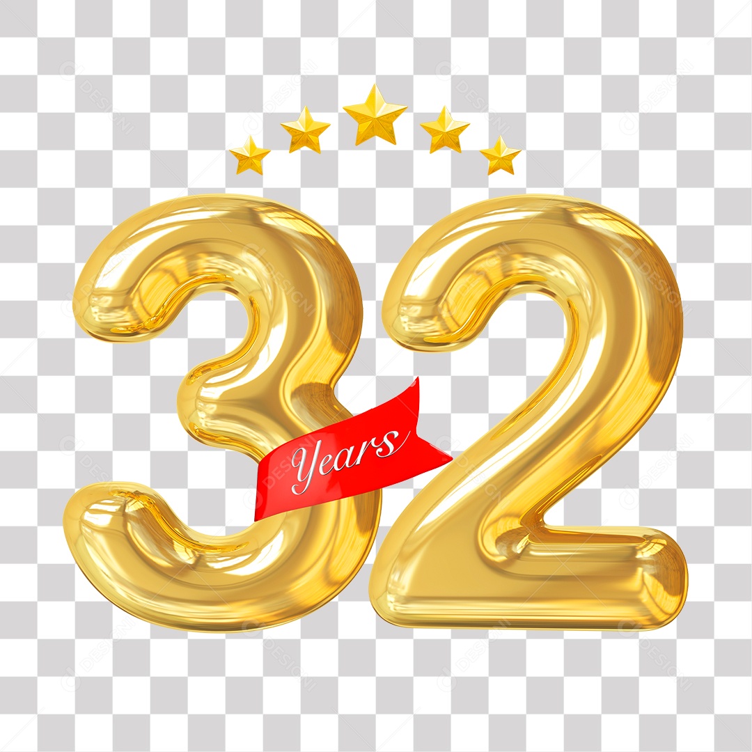 Elemento 3D Para Composição Número Dourado 32 Aniversário PNG Transparente