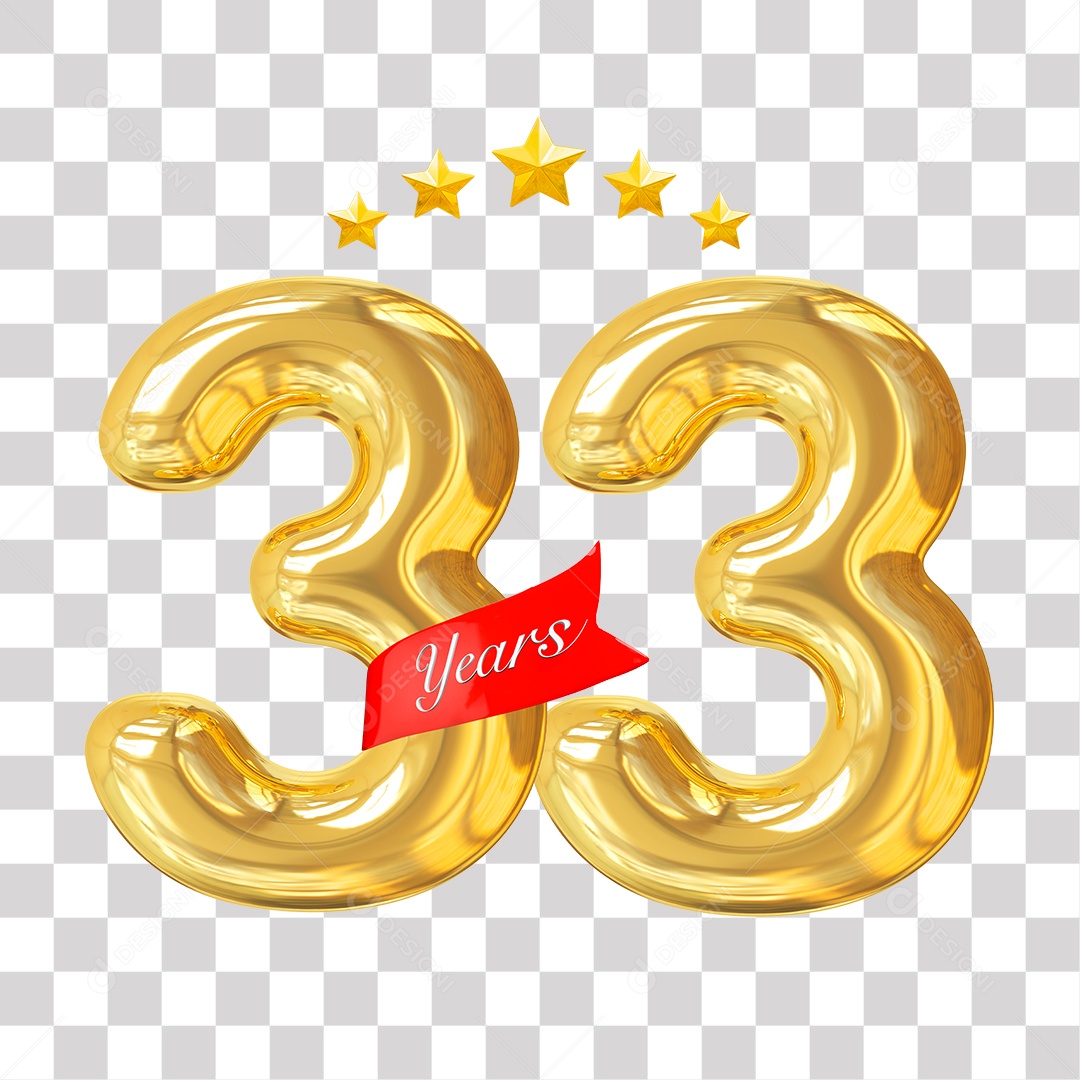 Elemento 3D Para Composição Número Dourado 33 Aniversário PNG Transparente