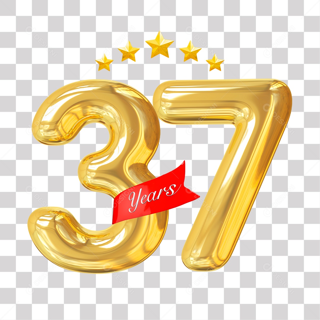 Elemento 3D Para Composição Número Dourado 37 Aniversário PNG Transparente
