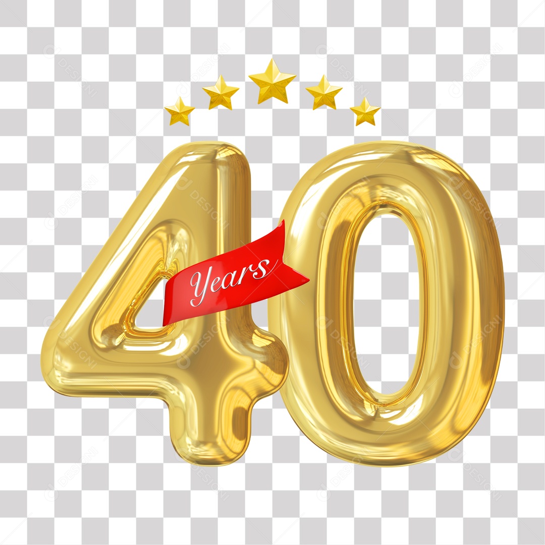 Elemento 3D Para Composição Número Dourado 40 Aniversário PNG Transparente