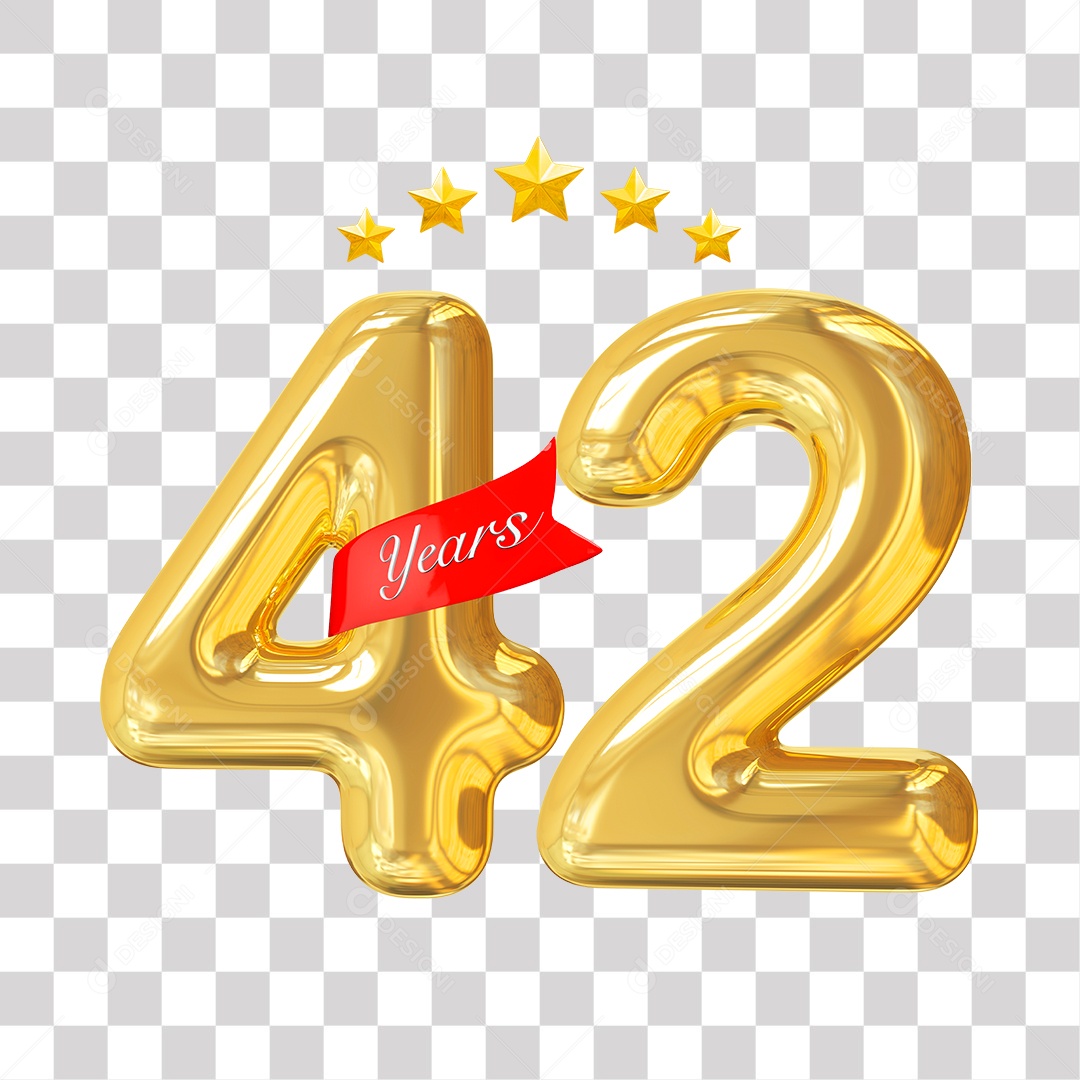 3D Element For Composition Golden Number 42 Anniversary Transparent
