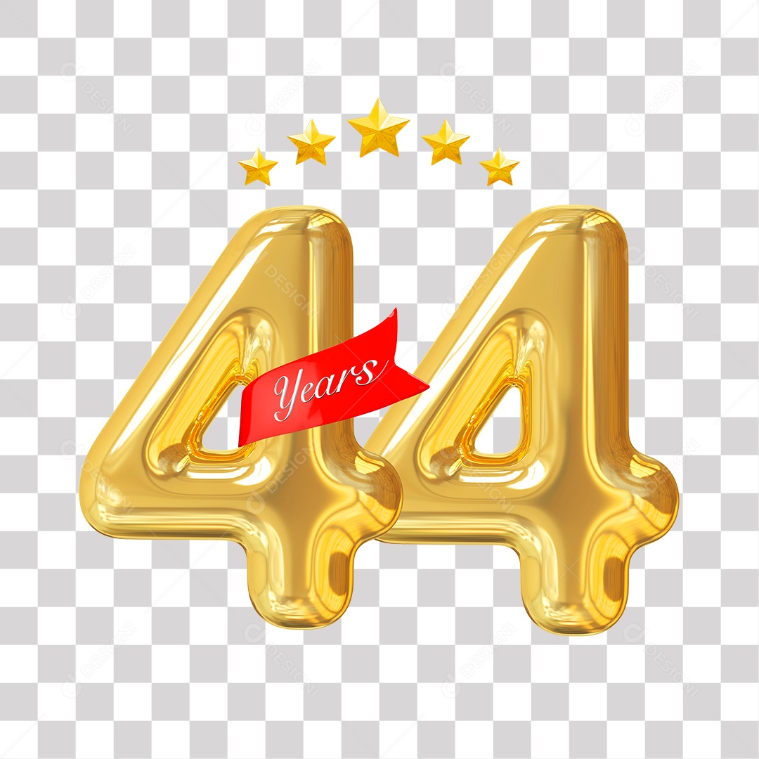 Elemento 3D Para Composição Número Dourado 44 Aniversário PNG Transparente