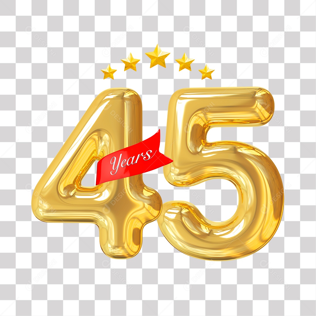 Elemento 3D Para Composição Número Dourado 45 Aniversário PNG Transparente