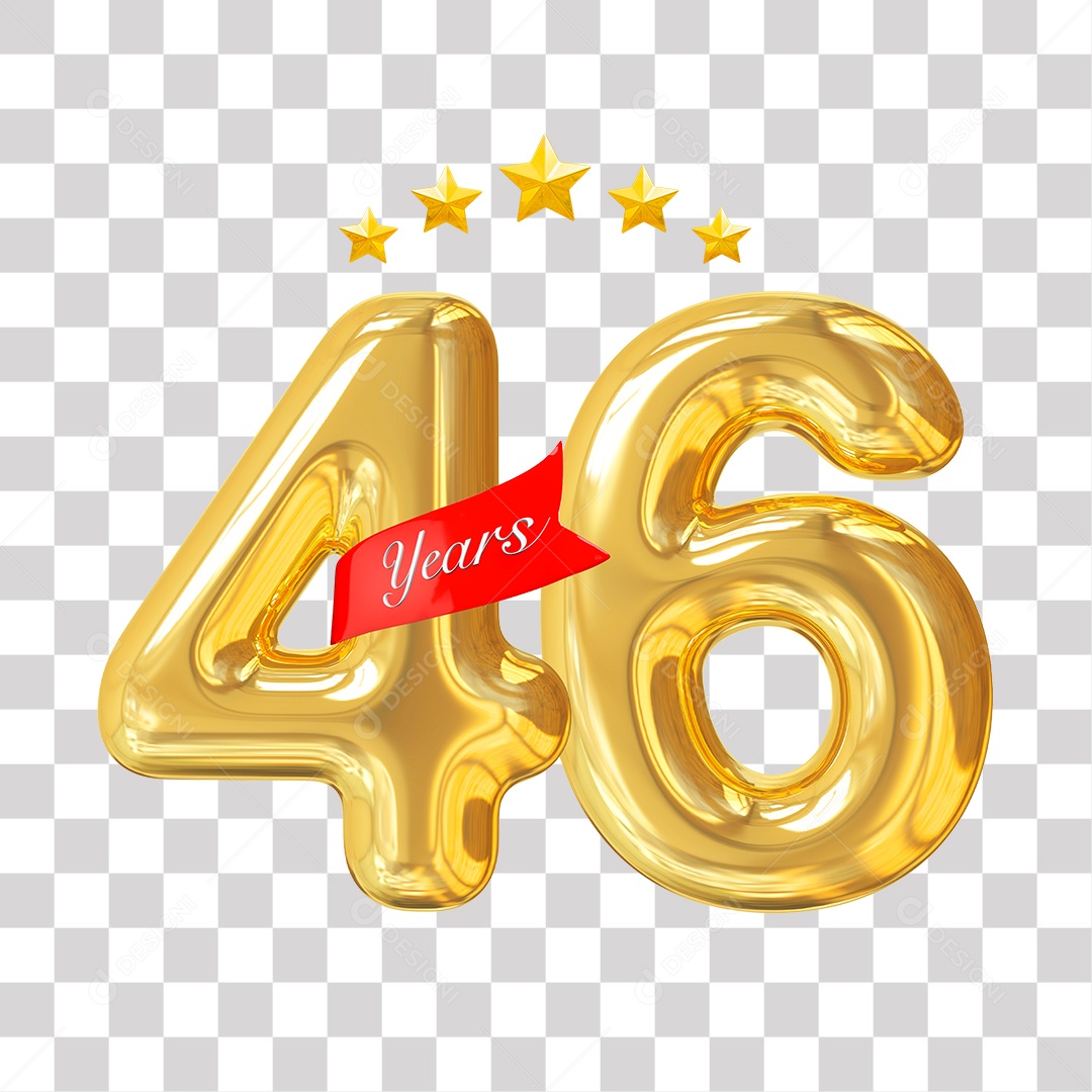 Elemento 3D Para Composição Número Dourado 46 Aniversário PNG Transparente