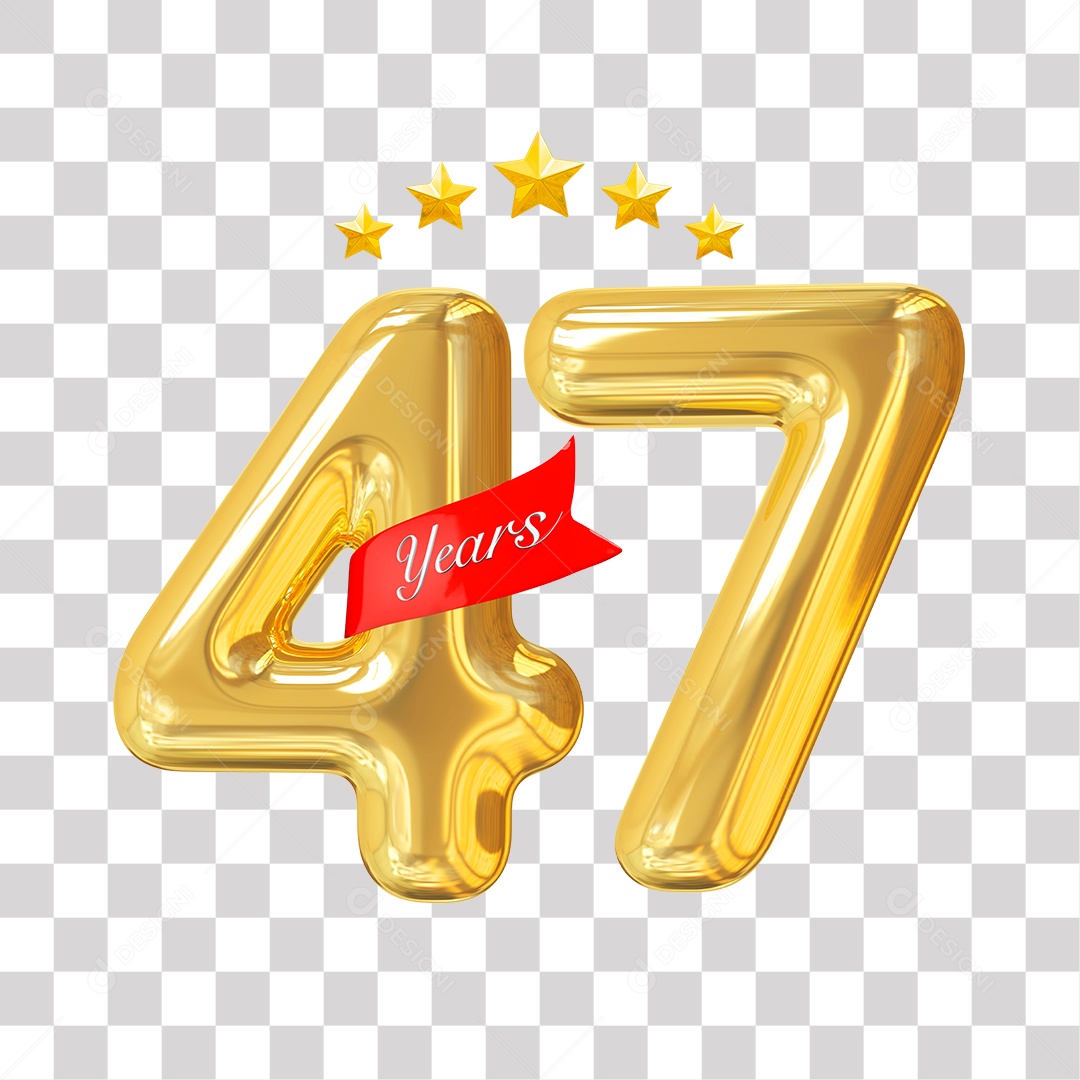 Elemento 3D Para Composição Número Dourado 47 Aniversário PNG Transparente