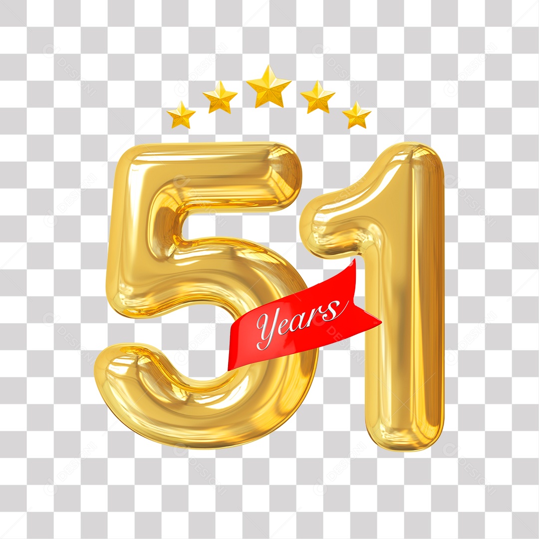 Elemento 3D Para Composição Número Dourado 51 Aniversário PNG Transparente