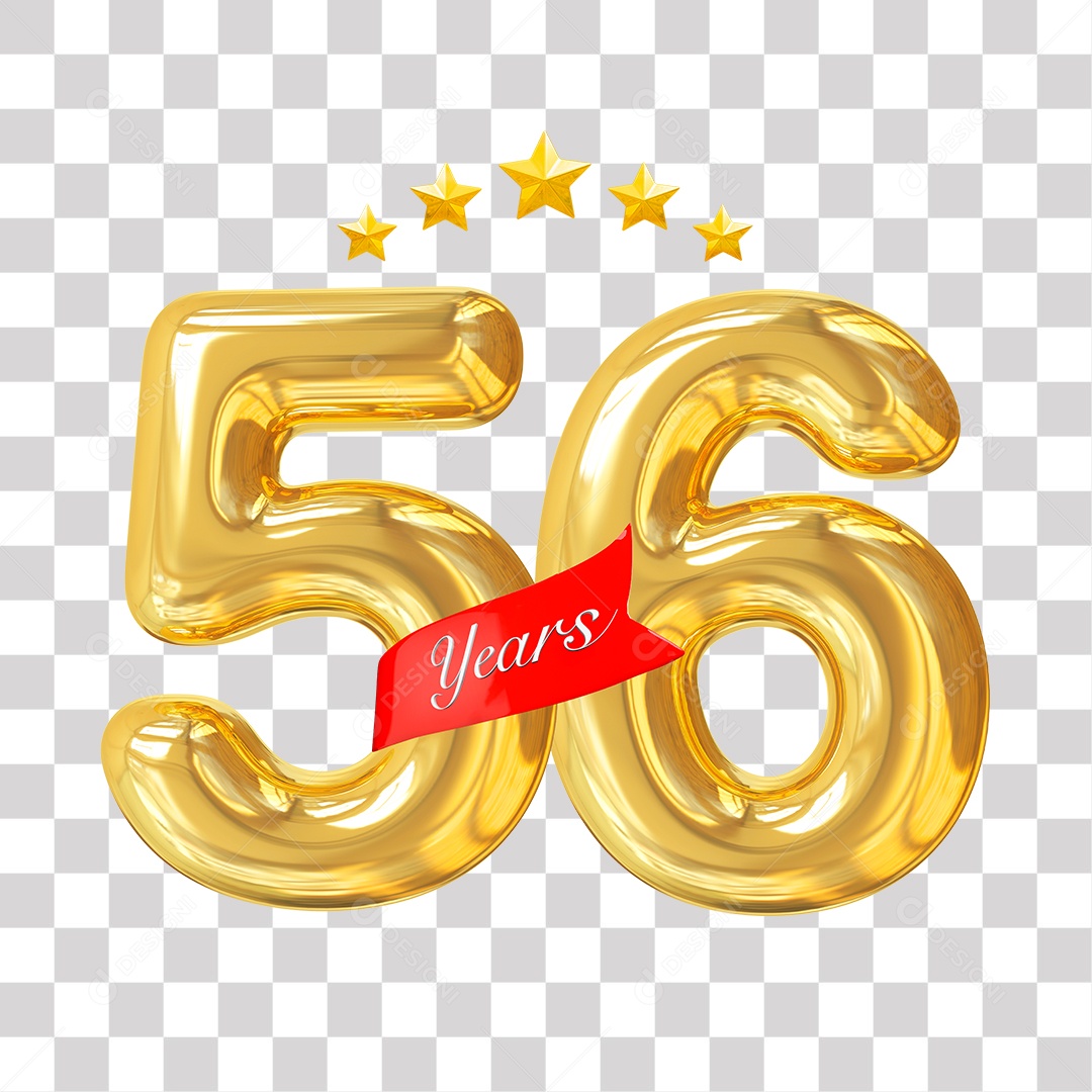 Elemento 3D Para Composição Número Dourado 56 Aniversário PNG Transparente