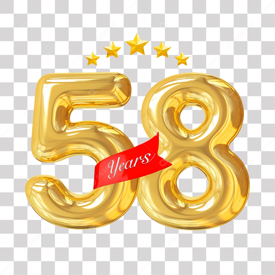 Elemento 3D Para Composição Número Dourado 58 Aniversário PNG Transparente