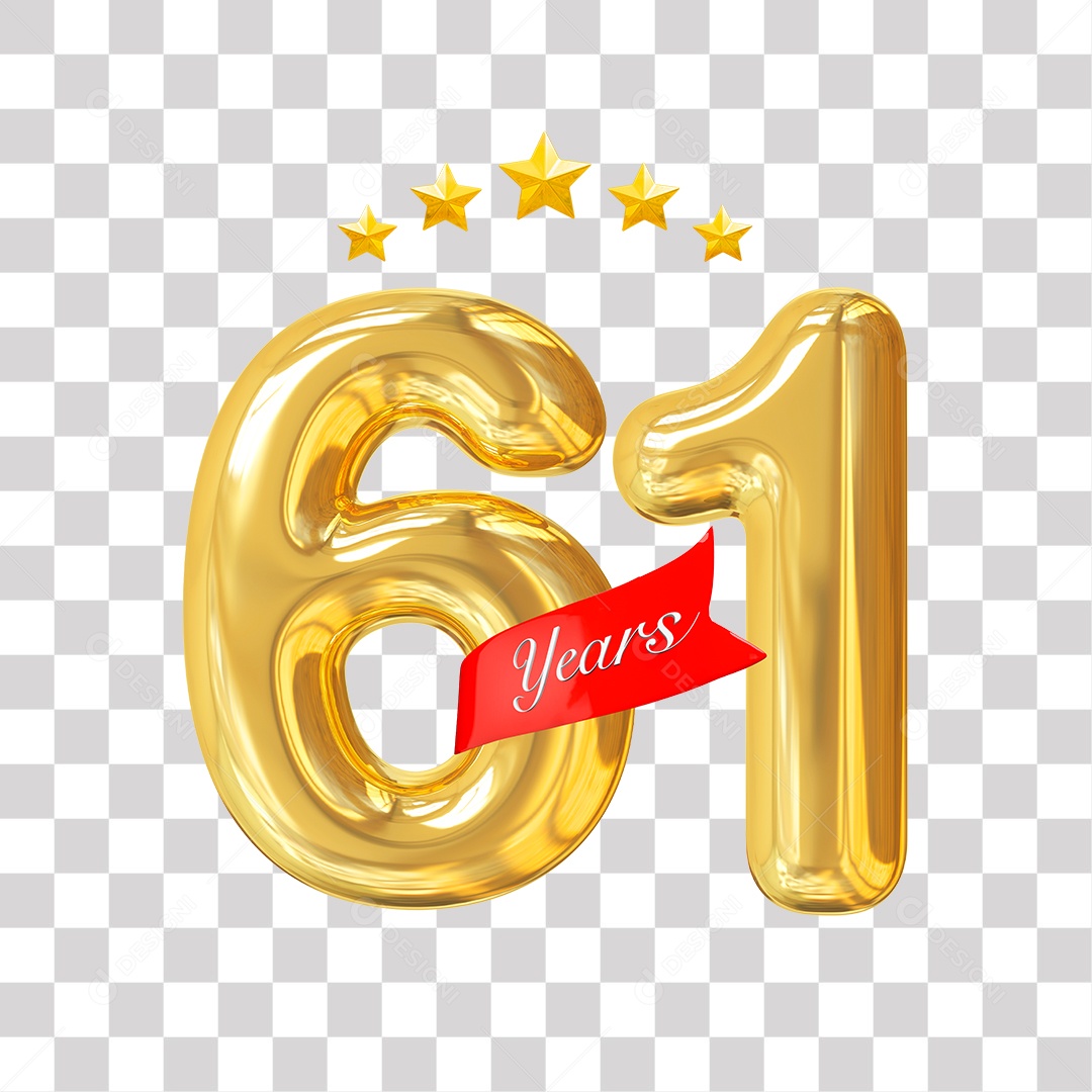 Elemento 3D Para Composição Número Dourado 61 Aniversário PNG Transparente