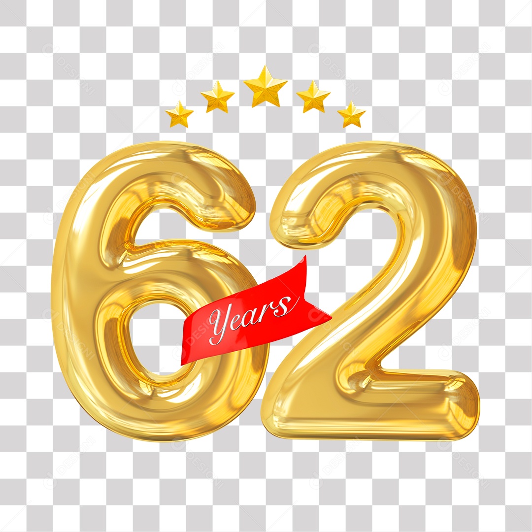 Elemento 3D Para Composição Número Dourado 62 Aniversário PNG Transparente