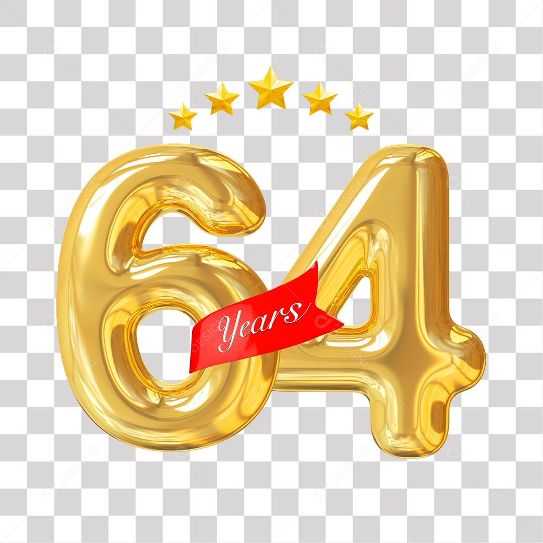 3D Element For Composition Golden Number 64 Anniversary Transparent
