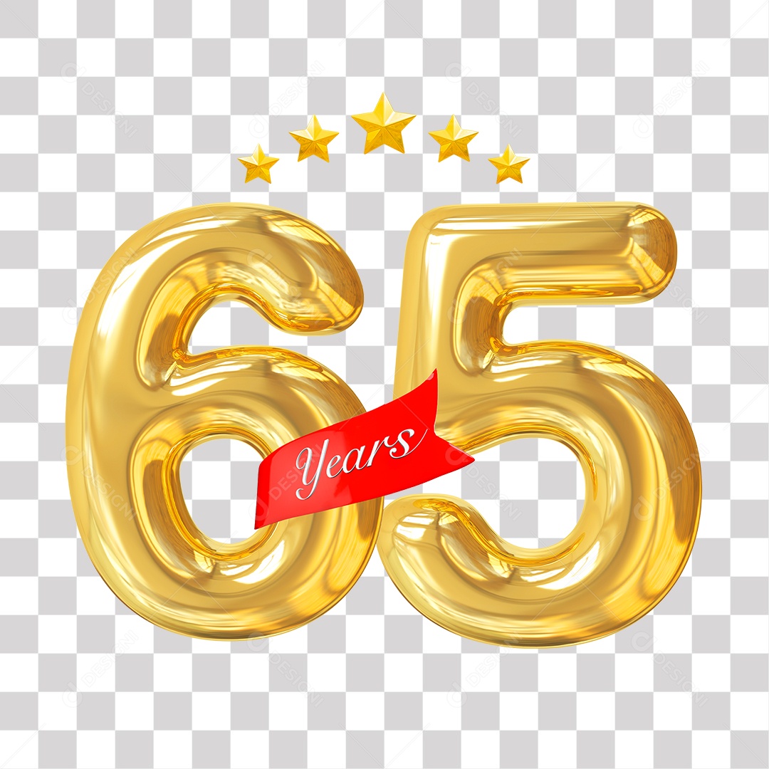 Elemento 3D Para Composição Número Dourado 65 Aniversário PNG Transparente