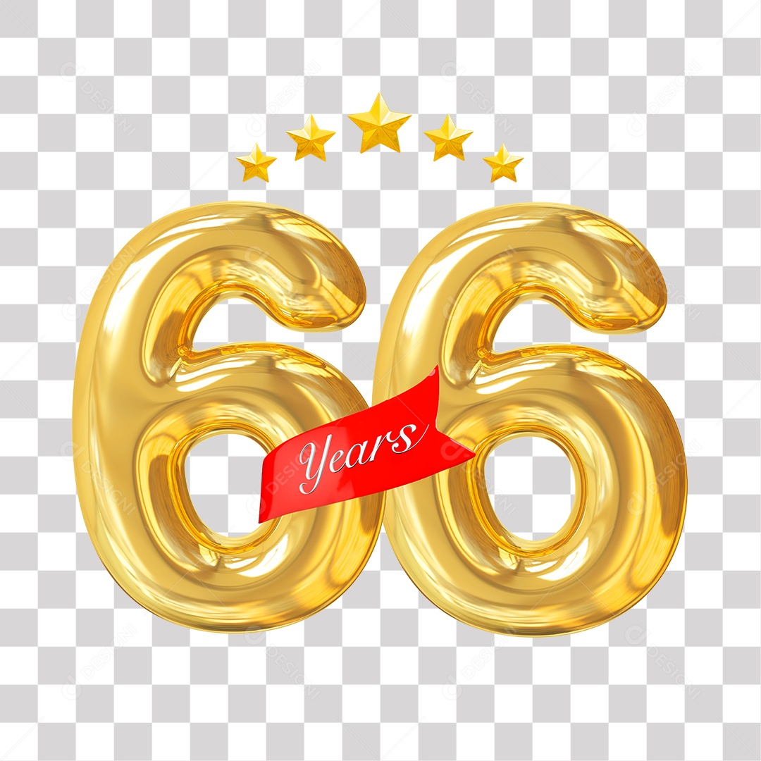 Elemento 3D Para Composição Número Dourado 66 Aniversário PNG Transparente