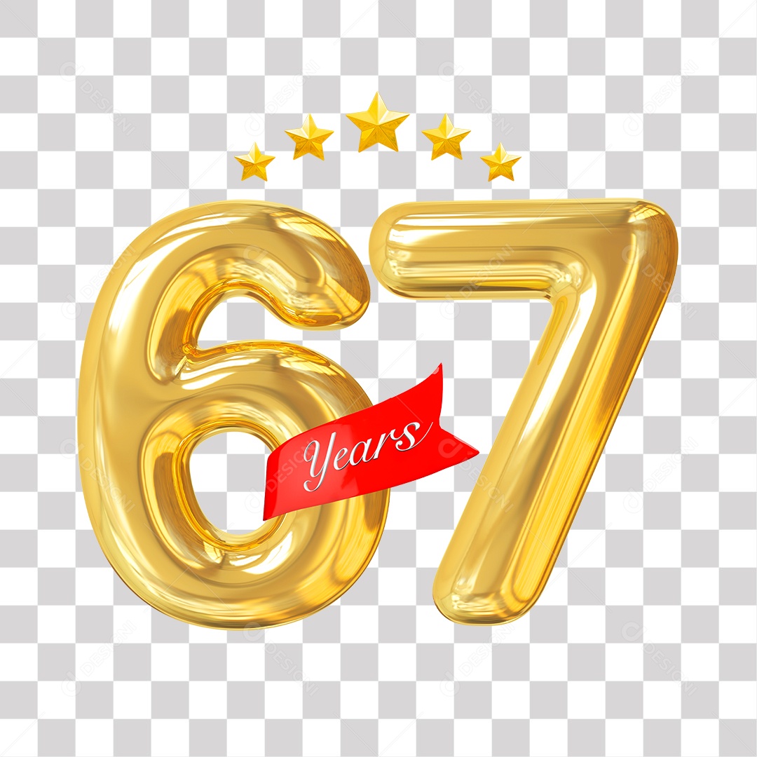 3D Element For Composition Golden Number 67 Anniversary Transparent