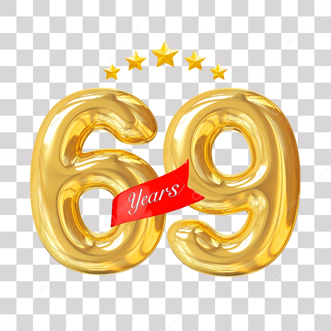 Elemento 3D Para Composição Número Dourado 69 Aniversário PNG Transparente