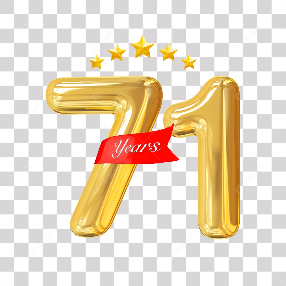 Elemento 3D Para Composição Número Dourado 71 Aniversário PNG Transparente
