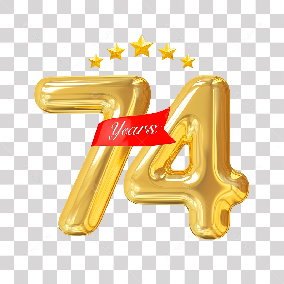 Elemento 3D Para Composição Número Dourado 74 Aniversário PNG Transparente