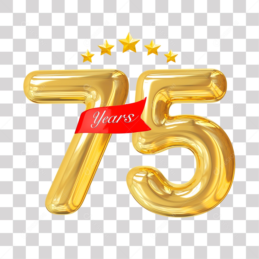 Elemento 3D Para Composição Número Dourado 75 Aniversário PNG Transparente