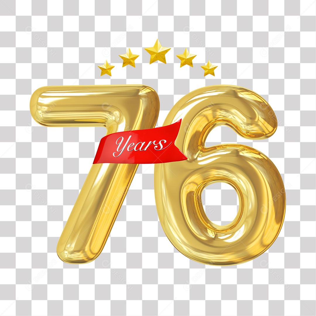 Elemento 3D Para Composição Número Dourado 76 Aniversário PNG Transparente