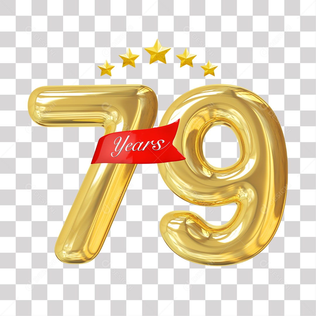Elemento 3D Para Composição Número Dourado 79 Aniversário PNG Transparente