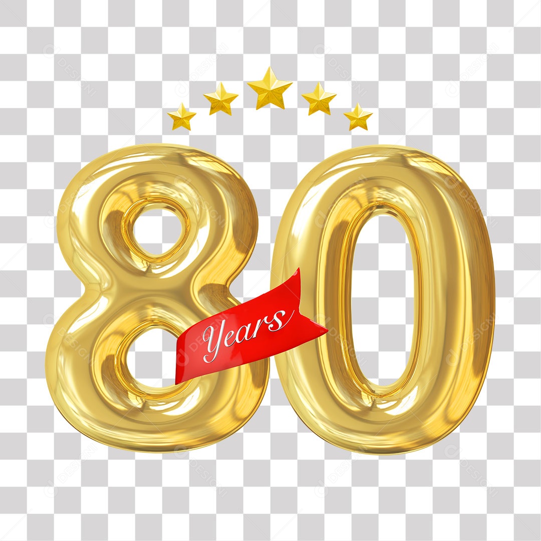 Elemento 3D Para Composição Número Dourado 80 Aniversário PNG Transparente