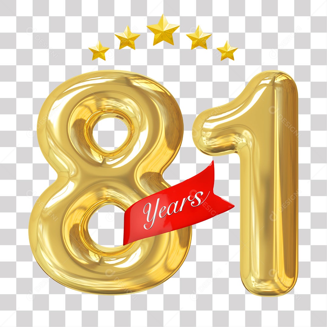 Elemento 3D Para Composição Número Dourado 81 Aniversário PNG Transparente