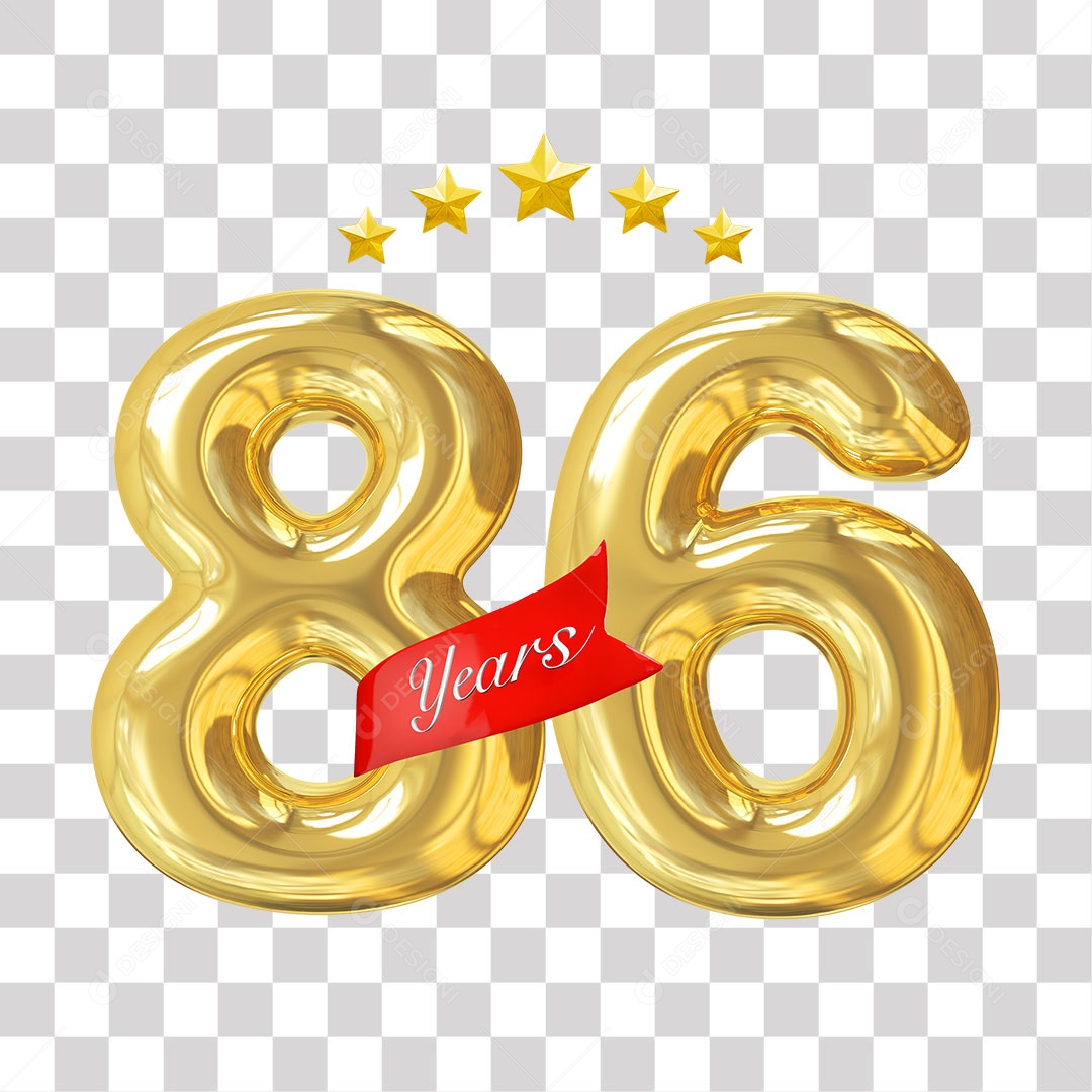 Elemento 3D Para Composição Número Dourado 86 Aniversário PNG Transparente