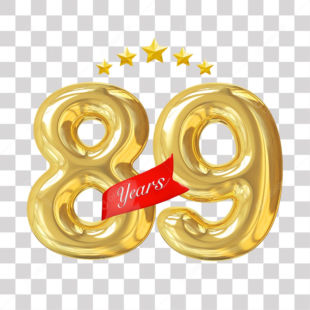 Elemento 3D Para Composição Número Dourado 89 Aniversário PNG Transparente