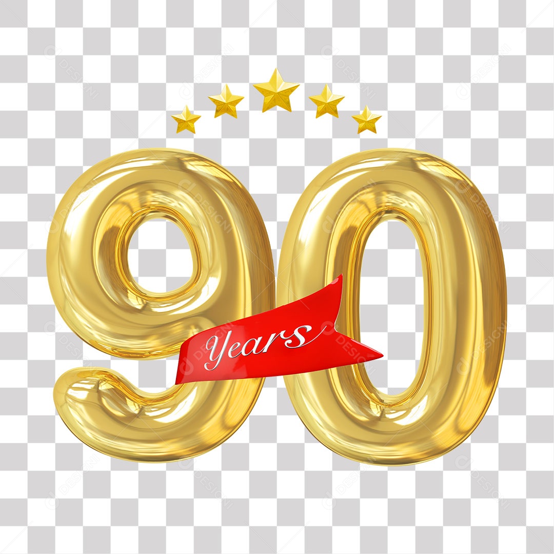 Elemento 3D Para Composição Número Dourado 90 Aniversário PNG Transparente