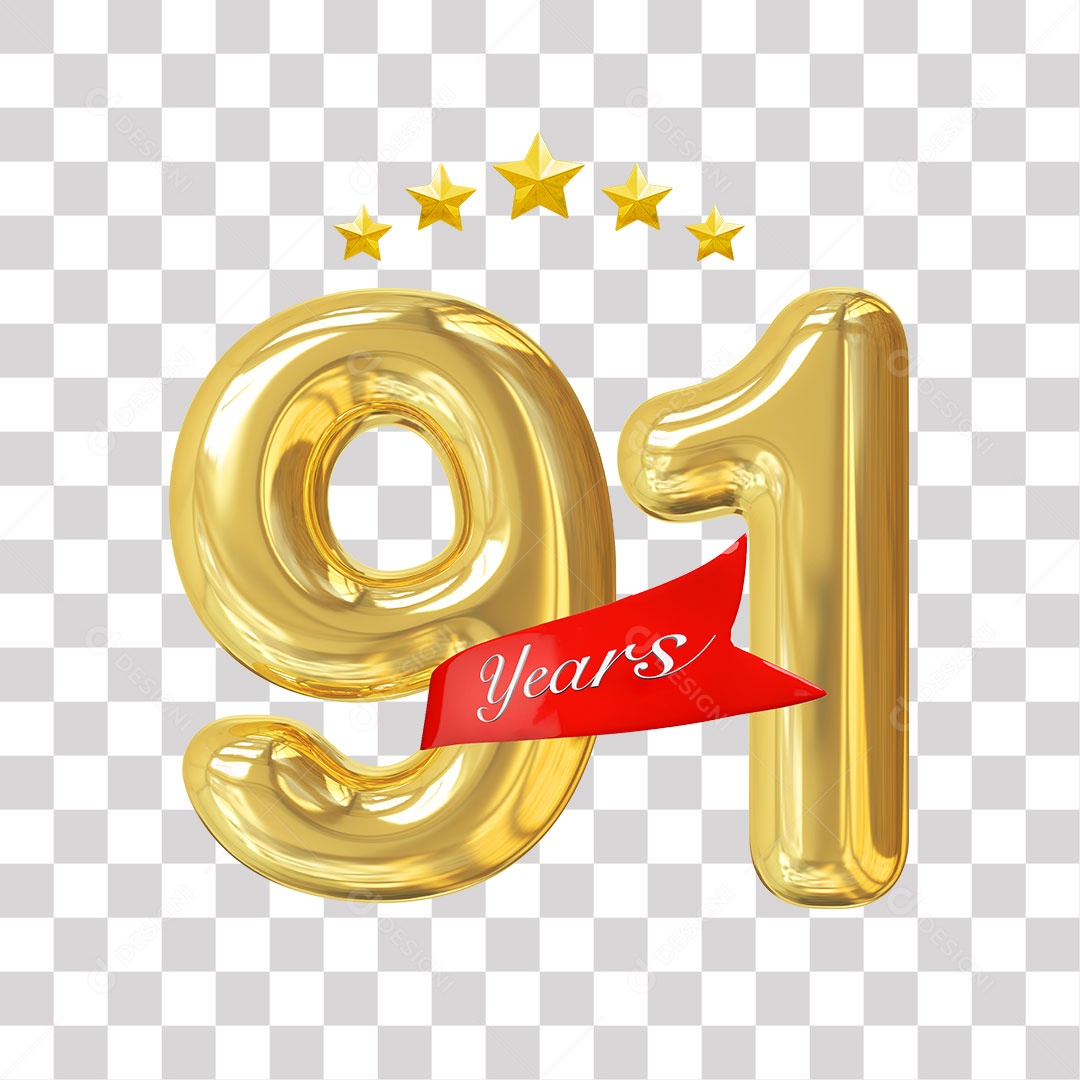 Elemento 3D Para Composição Número Dourado 91 Aniversário PNG Transparente