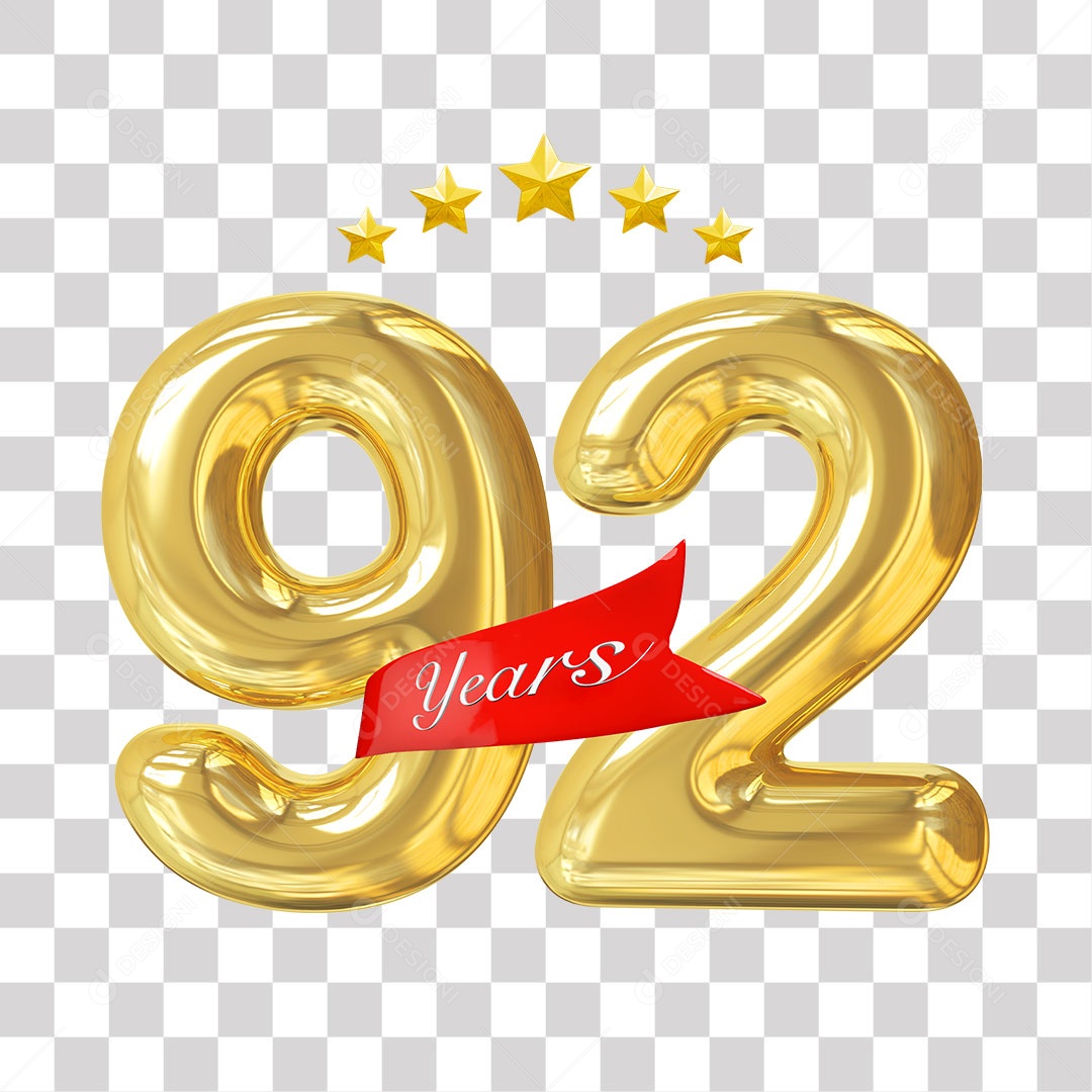 Elemento 3D Para Composição Número Dourado 92 Aniversário PNG Transparente