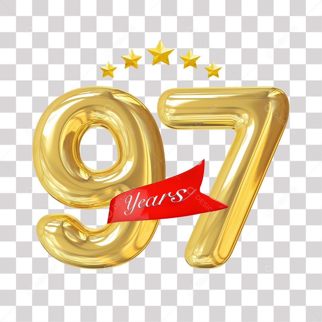 Elemento 3D Para Composição Número Dourado 97 Aniversário PNG Transparente