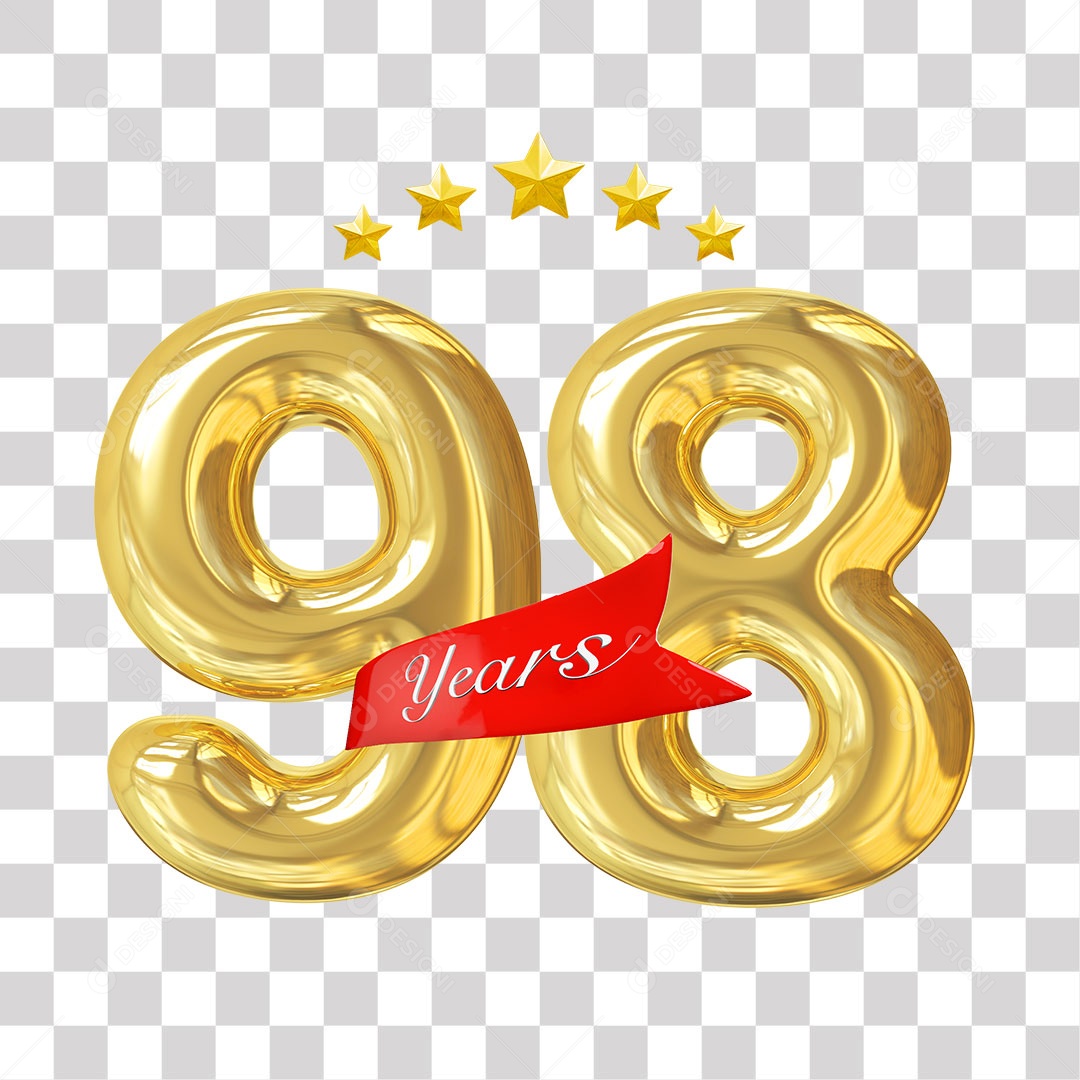 Elemento 3D Para Composição Número Dourado 98 Aniversário PNG Transparente