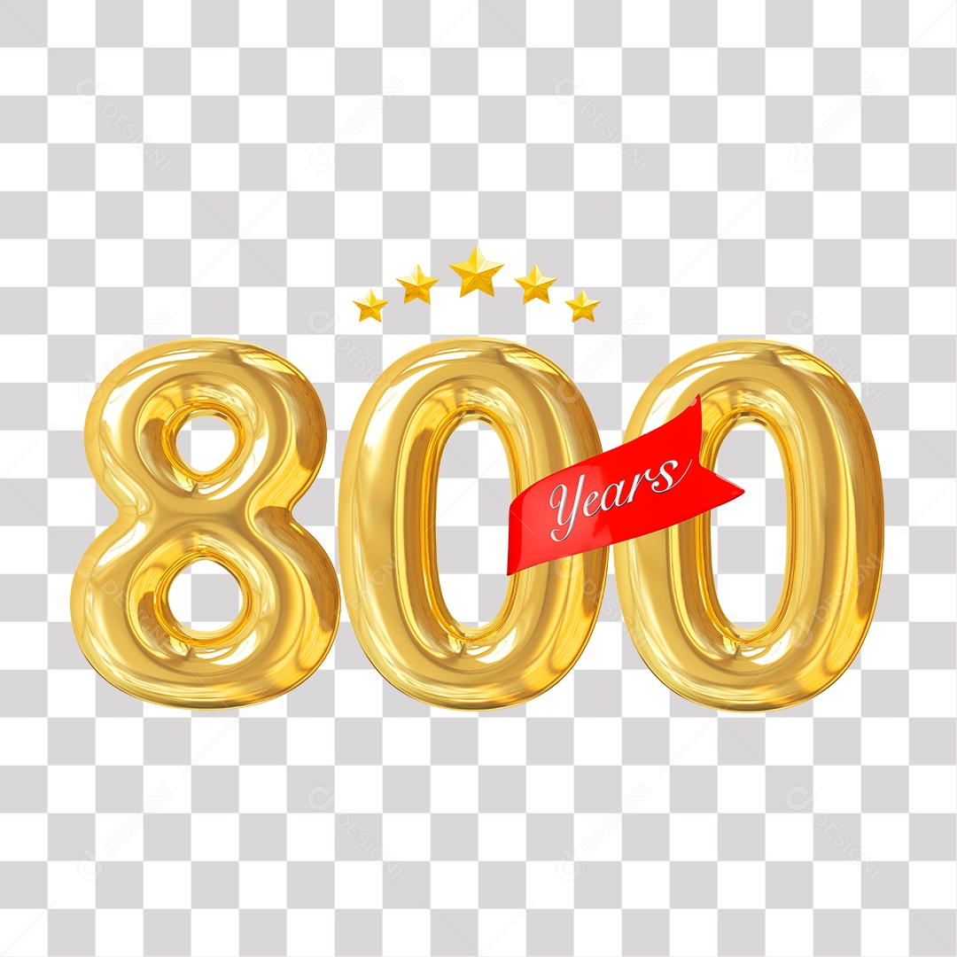 Elemento 3D 800 Anos De Idade Dourado para Composição PNG Transparente