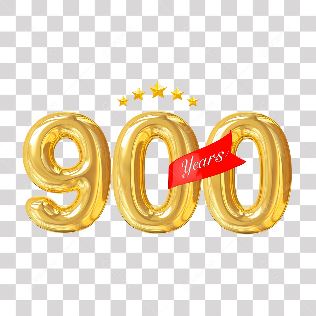 Elemento 3D 900 Anos De Idade Dourado para Composição PNG Transparente
