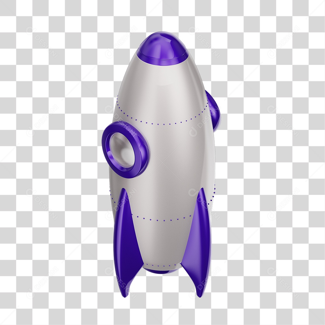 Foguete 3D Rocket Branco e Roxo PNG Transparente