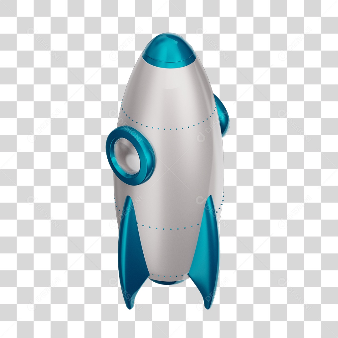 Foguete 3D Rocket Branco e Azul PNG Transparente