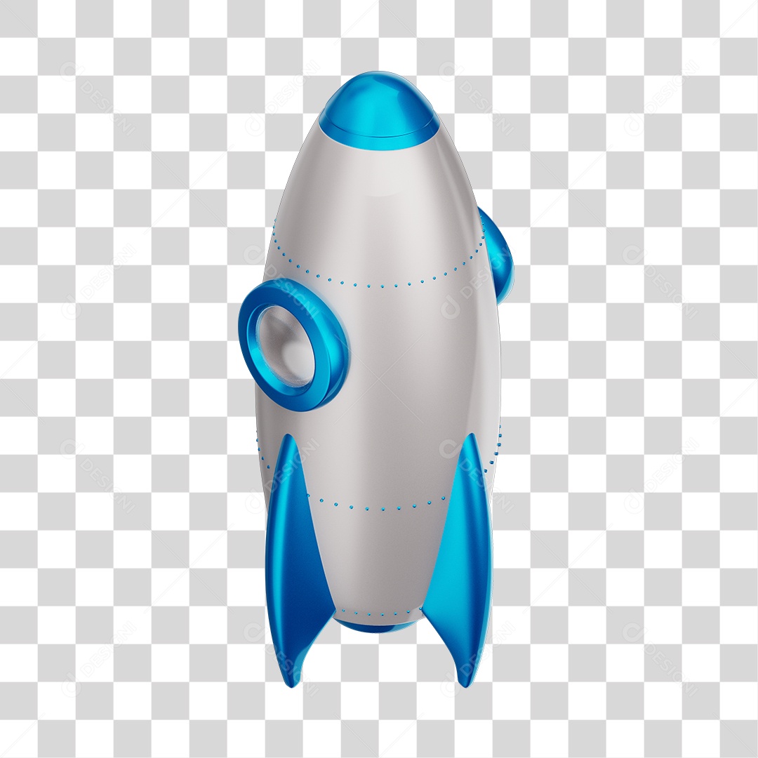 Foguete 3D Rocket Branco e Azul PNG Transparente
