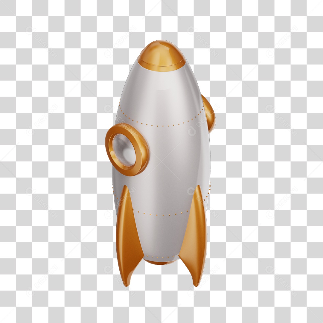 Foguete 3D Rocket Branco e Laranja PNG Transparente