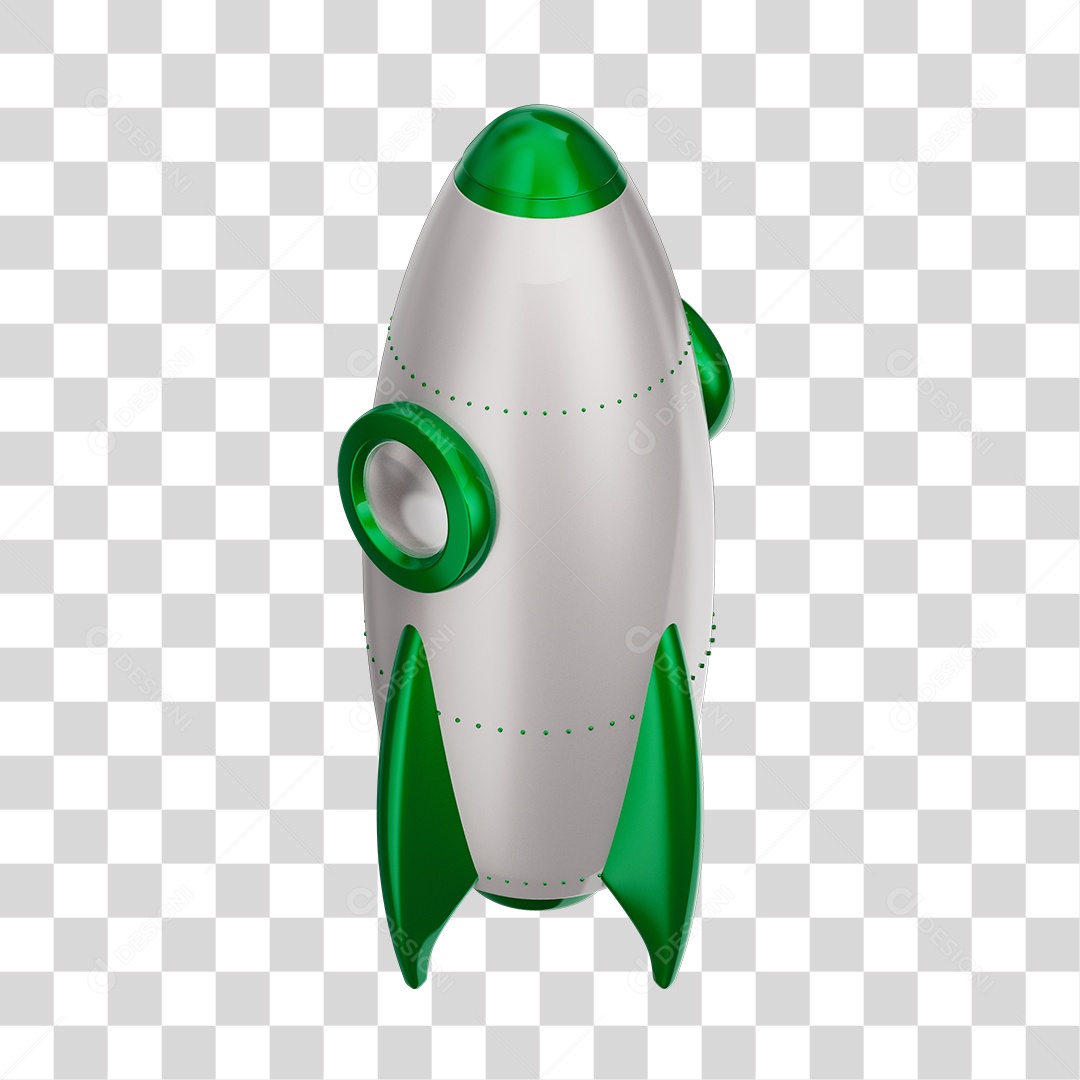 Foguete 3D Rocket Branco e Verde PNG Transparente