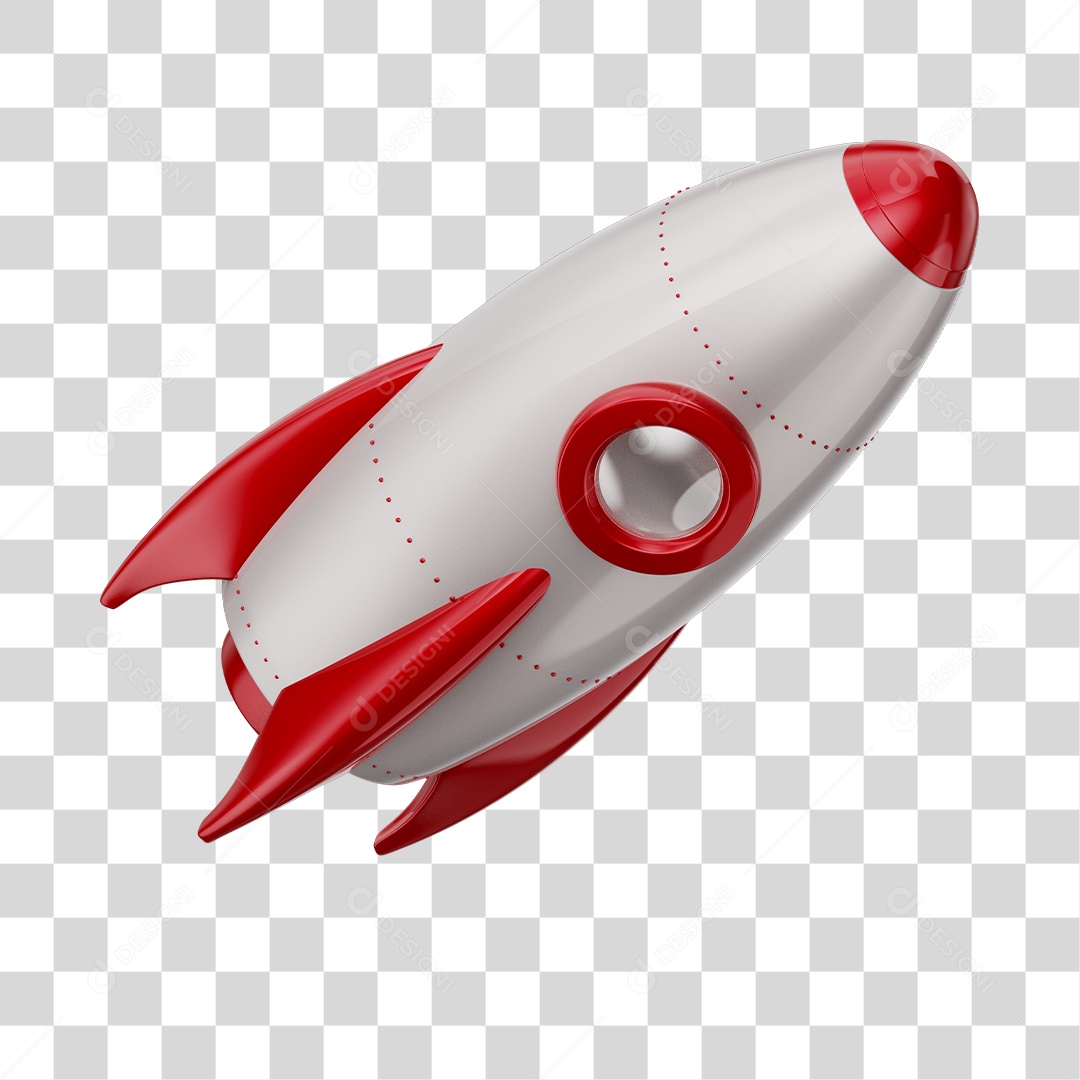 Foguete 3D Rocket Branco e Vermelho PNG Transparente