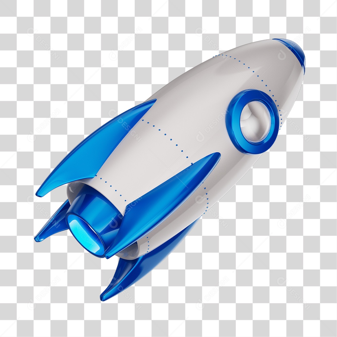 Foguete 3D Rocket Branco e Azul PNG Transparente