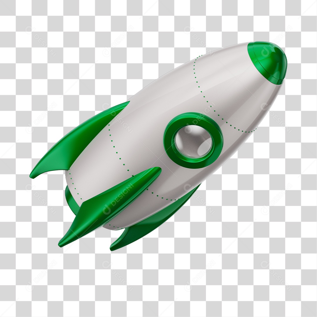 Foguete 3D Rocket Branco e Verde PNG Transparente