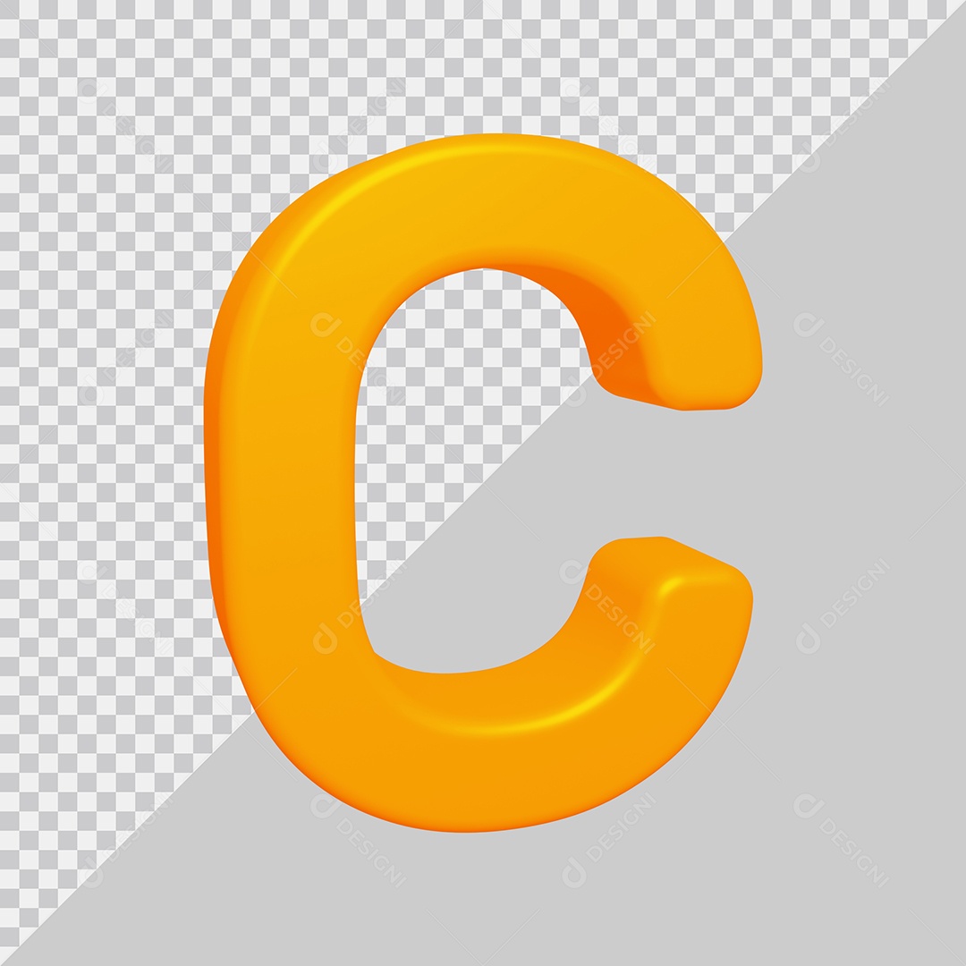 Letra C Maiúscula Amarela Ilustração 3D PSD