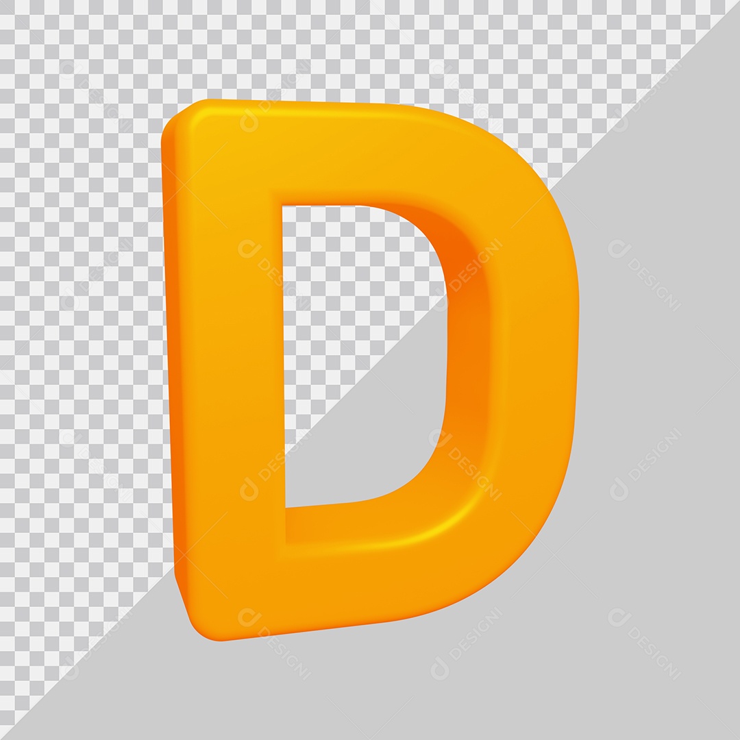 Letra D Maiúscula Amarela Ilustração 3D PSD