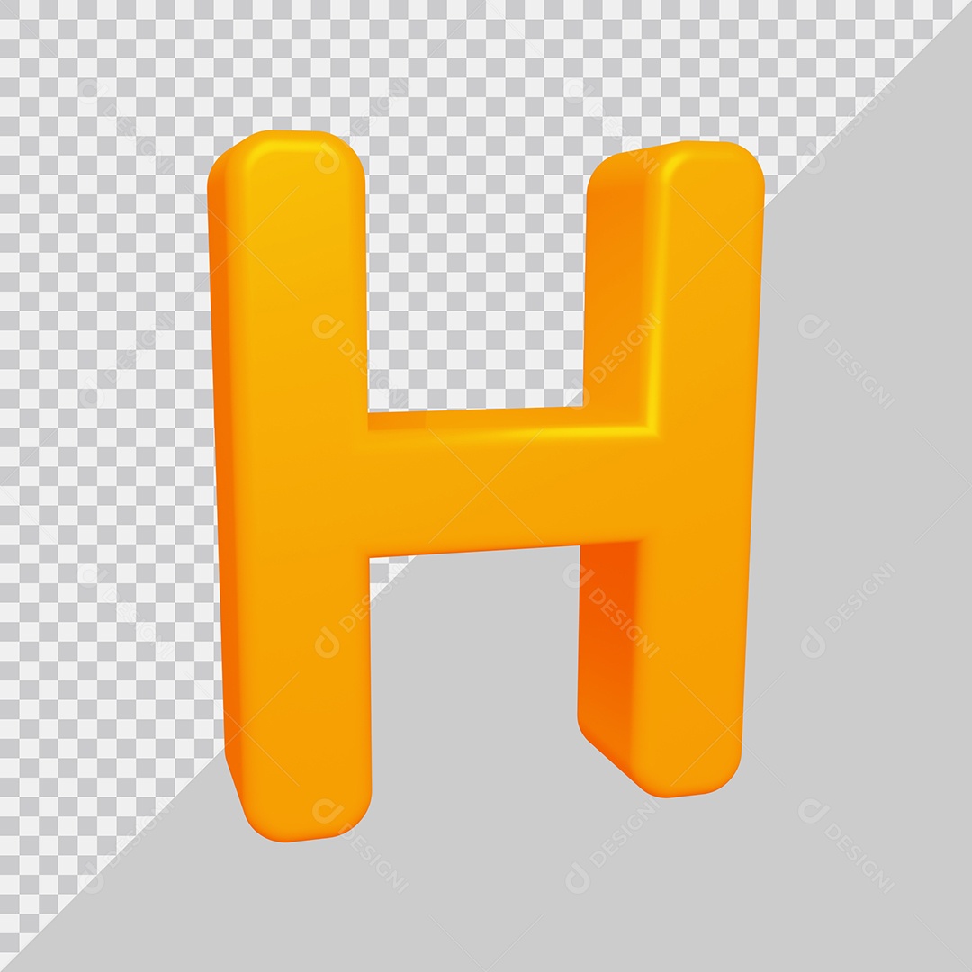 Letra H Maiúscula Amarela Ilustração 3D PSD